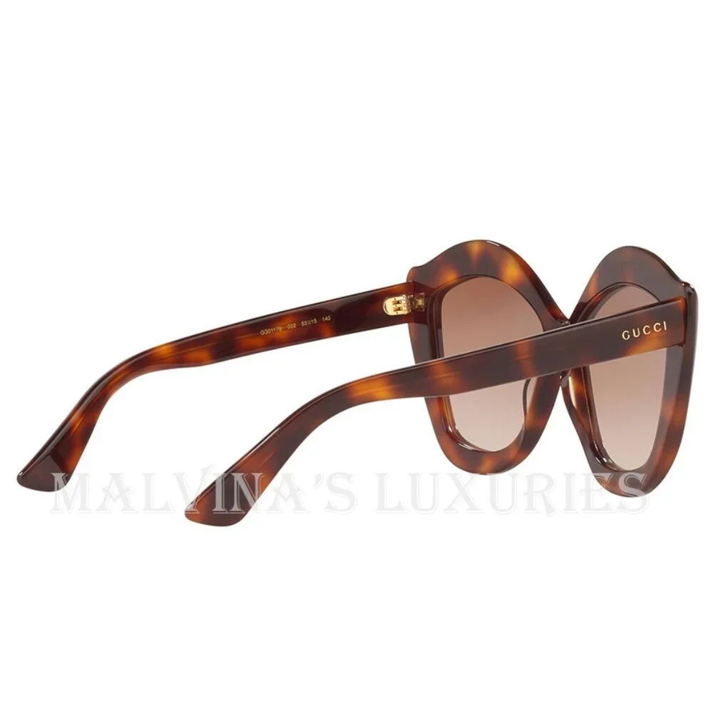 GUCCI SUNGLASSES GG0117S CAT EYE TORTOISE BROWN GRADIENT LIPS